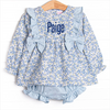 Saylor Floral Bow Diaper Set, Blue