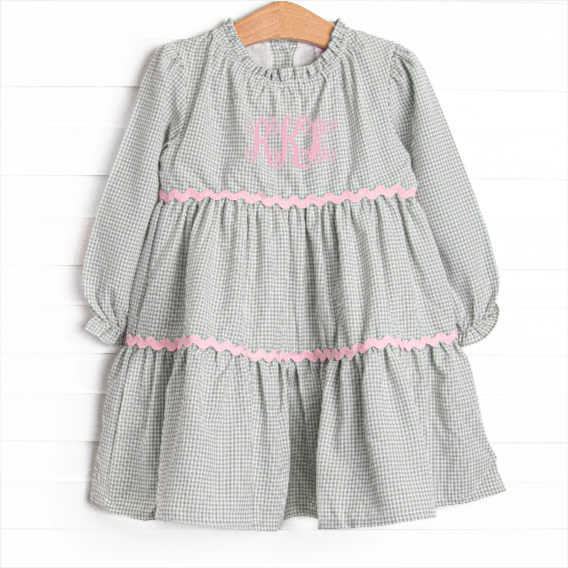 Girl's Schoolyard Sage Tiered Dress in Green Size 4T | Stitchy Fish Girl's Schoolyard Sage Tiered Dress in Green Size 4T | Stitchy Fish