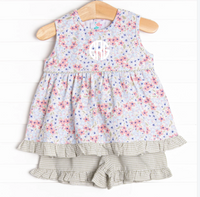 English Garden Gingham Ruffle Short Set, Green