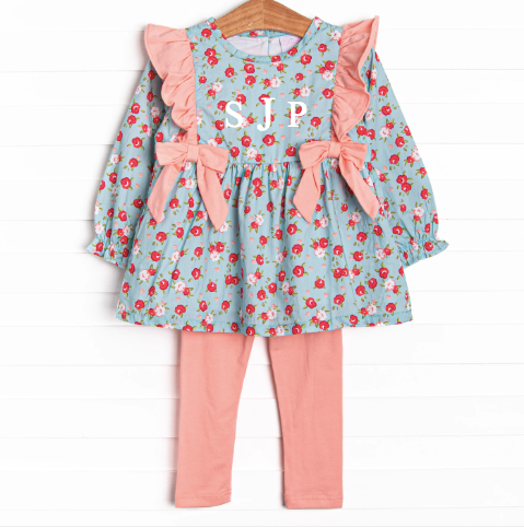 Smell the Roses Legging Set, Blue