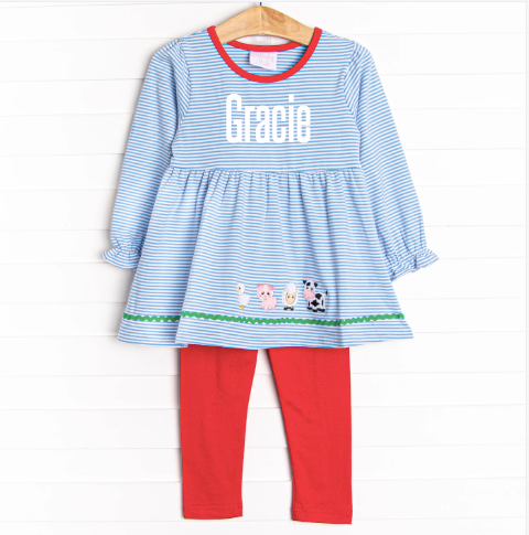 Barnyard Parade Applique Legging Set, Blue