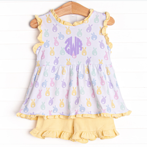Boppin' and Hoppin' Ruffle Short Set, Yellow