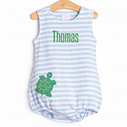 Turtle Time Applique Bubble, Blue Stripe