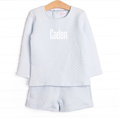 Caden Quilted Long Sleeve Short Set, Blue