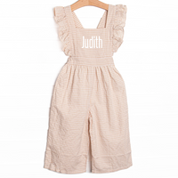 Judith Long Romper, Tan Gingham