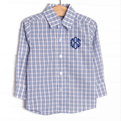 Bleu: Conrad Classic Button-Up Shirt, Light Blue and Navy Plaid