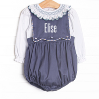Bleu: Elise Smocked Long Sleeve Bubble Set, Navy and Tan Plaid