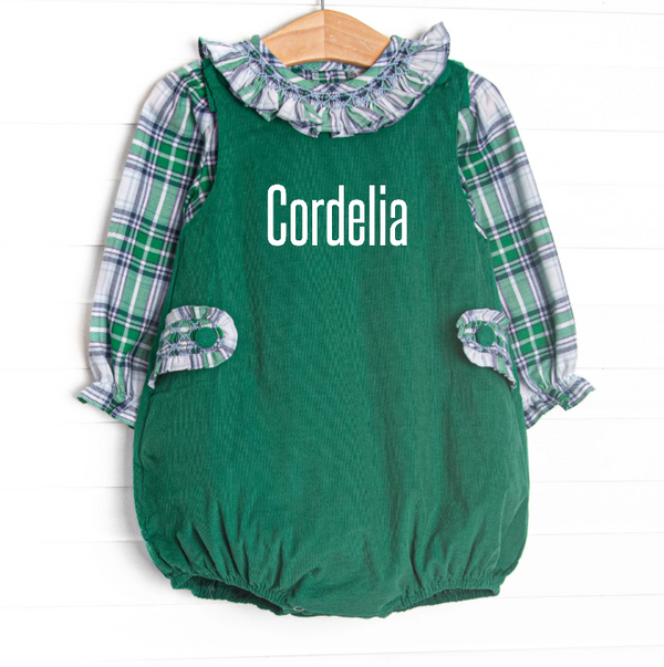 Bleu: Cordelia Smocked Bubble Set, Blue and Green Plaid