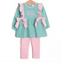 Greta Gingham Side Tie Legging Set, Green