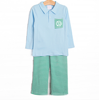 Levi Pant Set, Blue and Kelly Green Stripe