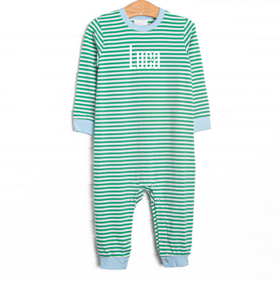 Luca Romper, Blue and Kelly Green Stripe