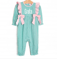 Greta Gingham Side Tie Romper, Green