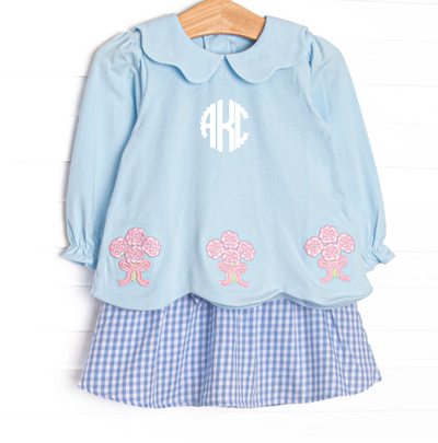 Wrapped in Roses Applique Skirt Set, Blue