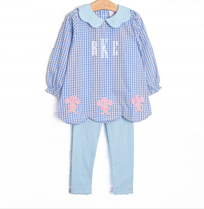 Wrapped in Roses Applique Legging Set, Blue
