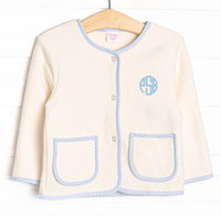 Cuddle Up Coat, Cream and Blue Gingham Trim