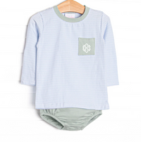 Evan Long Sleeve Pocket Diaper Set, Sage and Light Blue Stripe