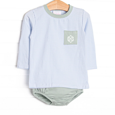 Evan Long Sleeve Pocket Diaper Set, Sage and Light Blue Stripe