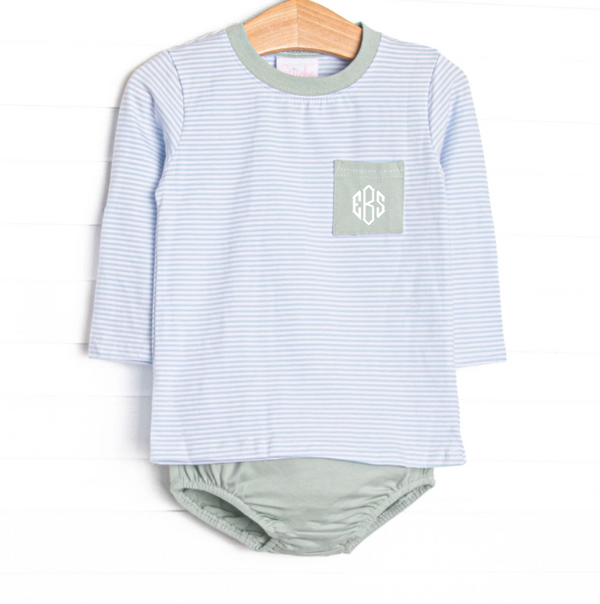 Evan Long Sleeve Pocket Diaper Set, Sage and Light Blue Stripe