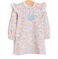 Teal Topiary Long Sleeve Flutter Sleeve Dress, Blue
