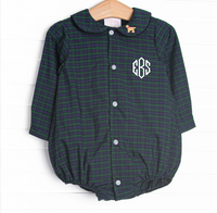 Puppy Plaid Embroidered Bubble, Blue