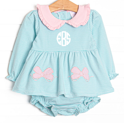 Ribbons and Bows Applique Diaper Set, Mint