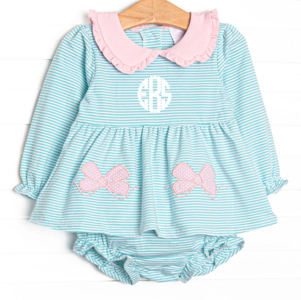 Ribbons and Bows Applique Diaper Set, Mint