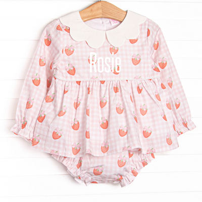 Berry Bows Scalloped Collar Diaper Set, Pink
