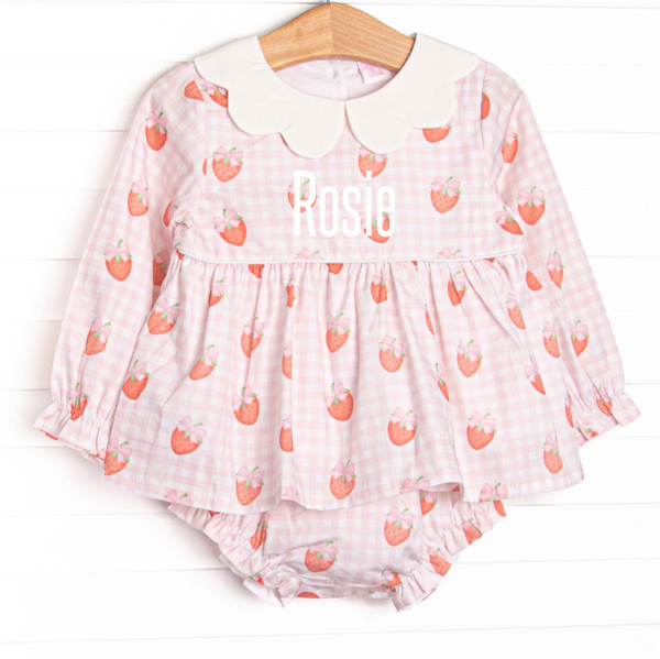 Berry Bows Scalloped Collar Diaper Set, Pink