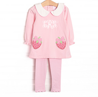 Berry Bows Applique Legging Set, Pink
