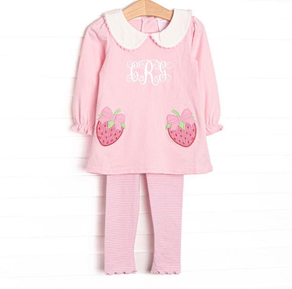 Berry Bows Applique Legging Set, Pink