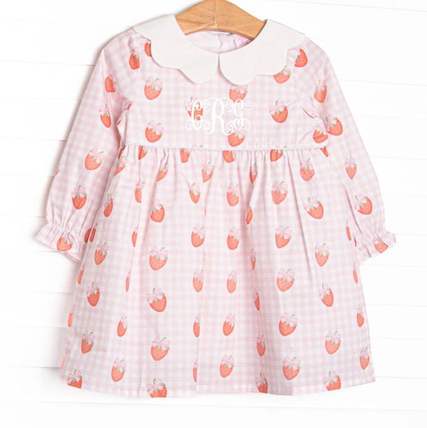 Berry Bows Scalloped Collar Long Sleeve Dress, Pink