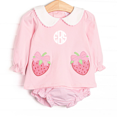 Berry Bows Applique Diaper Set, Pink