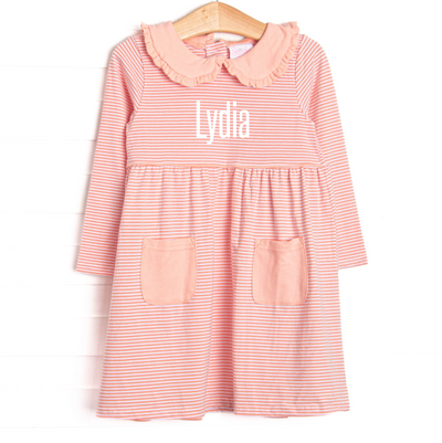 Lydia Pocket Dress, Peach Stripe
