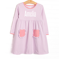 Amelia Dress, Pink and Light Purple Stripe