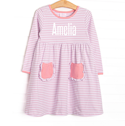Amelia Dress, Pink and Light Purple Stripe