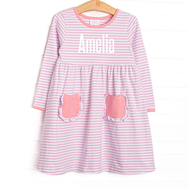 Amelia Dress, Pink and Light Purple Stripe