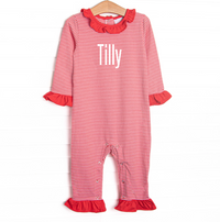 Tilly Ruffle Romper, Fire Red Stripe