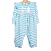 Gracie Romper, Aqua Stripe