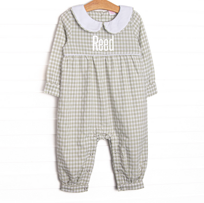 Reed Romper, Green Gingham