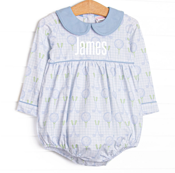 Golfing in Gingham Long Sleeve Bubble, Blue