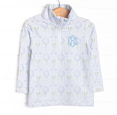 Golfing in Gingham Pullover, Blue