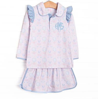 Golfing in Gingham Long Sleeve Skirt Set, Pink