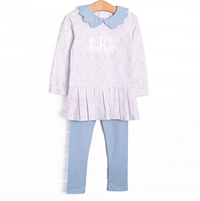 Golfing in Gingham Long Sleeve Scalloped Collar Legging Set, Pink