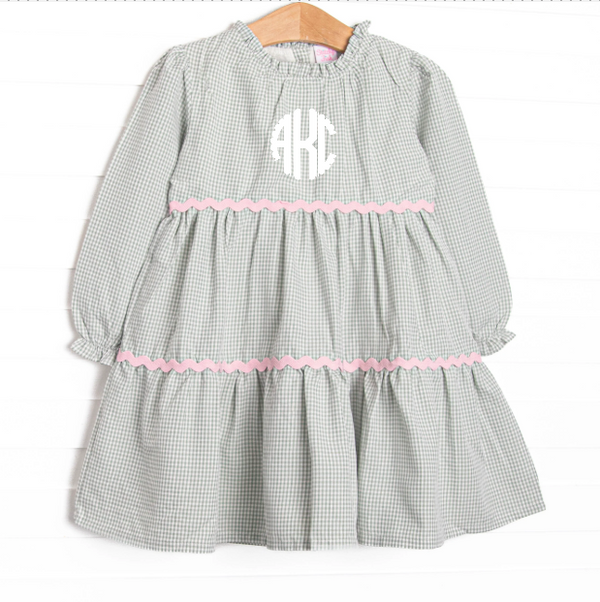 Schoolyard Sage Tiered Dress, Green