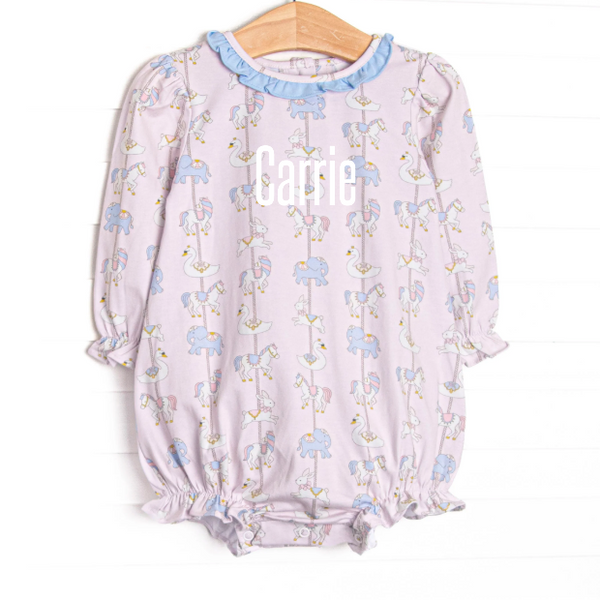 Classic Carousel Long Sleeve Ruffle Neck Bubble, Pink