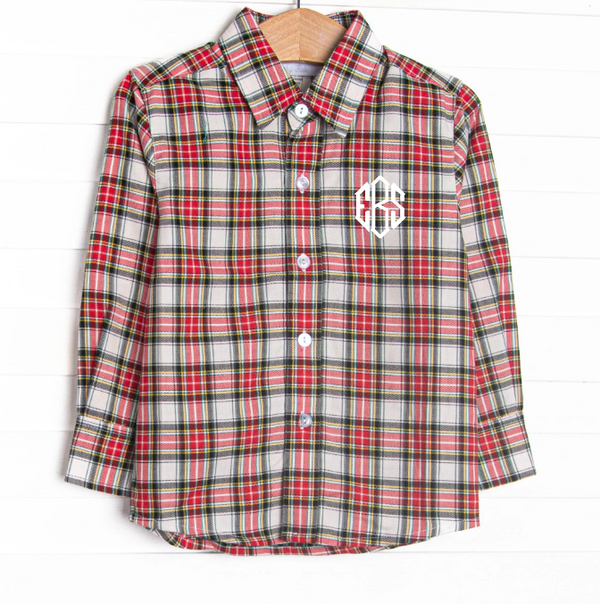 Bleu: Conrad Classic Button-Up Shirt, Red Tartan