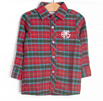 Bleu: Conrad Classic Button-Up Shirt, Red and Green Christmas Plaid