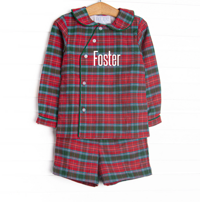 Bleu: Foster Long Sleeve Short Set, Red and Green Christmas Plaid