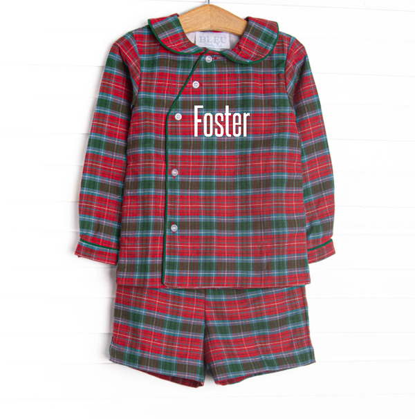 Bleu: Foster Long Sleeve Short Set, Red and Green Christmas Plaid