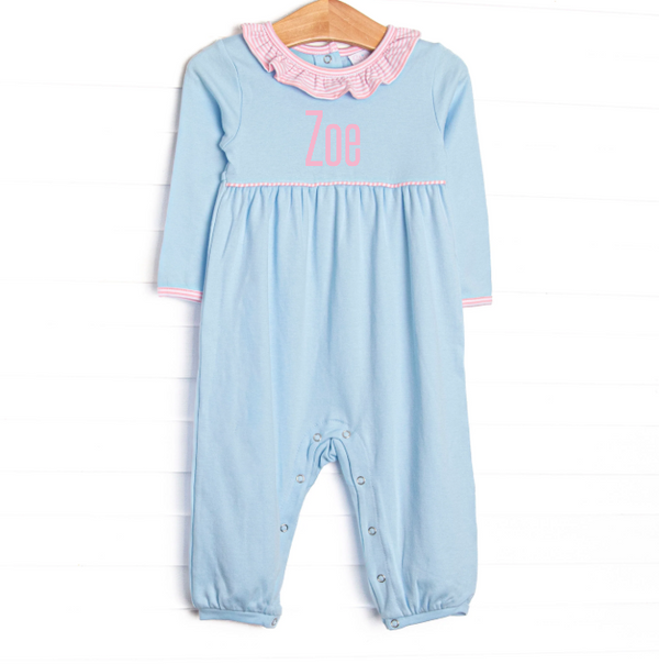 Zoe Romper, Blue and Light Pink Stripe